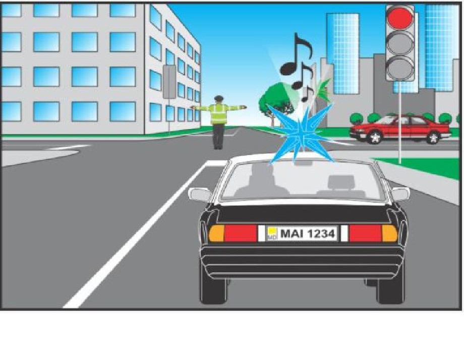 În situaţia din imagine, conducătorul autoturismului roşu va: