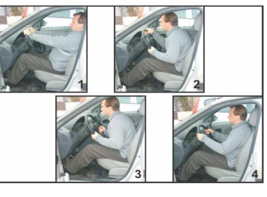 Poziţia corectă la volan a conducătorului influenţează capacitatea de muncă şi, implicit, fiabilitatea acestuia. Precizaţi, în care din imagini este arătată aşezarea corectă a conducătorului?