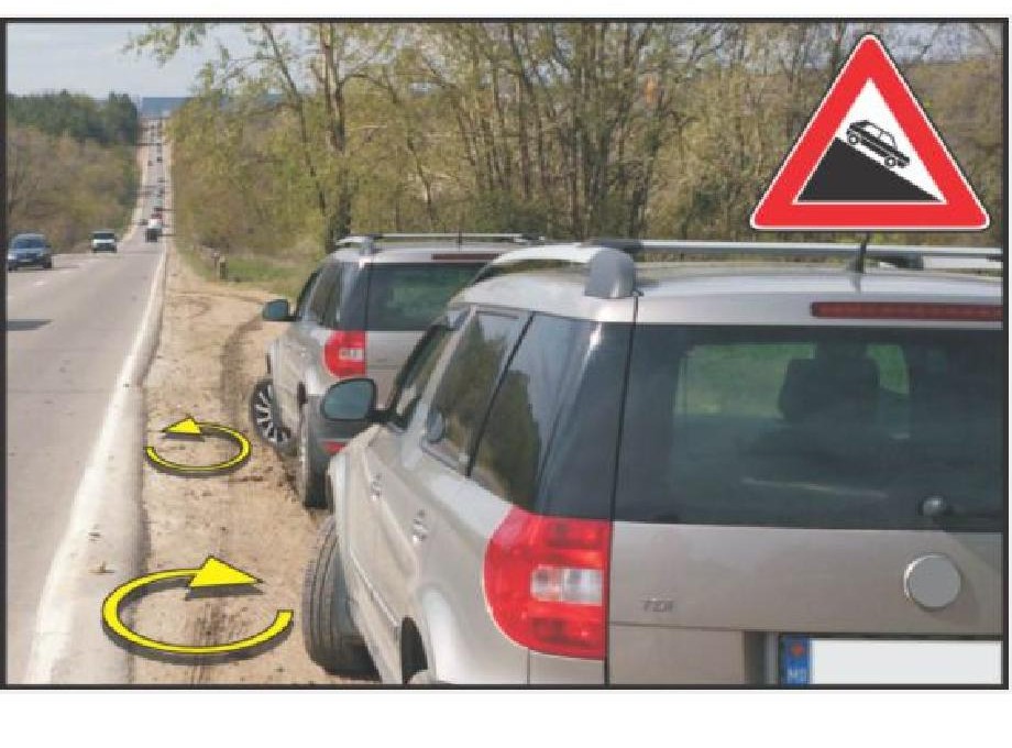Pentru a exclude ieșirea pe carosabil, în cazul pornirii de la sine, a vehiculului oprit pe acostamentul drumului în pantă cu declivitate mare, în care direcție trebuie bracate (întoarse) roțile din față ale automobilului?