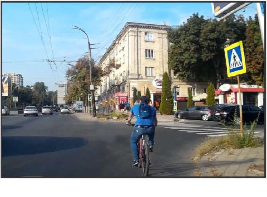 În situația din imagine biciclistului i se permite să traverseze intersecția: