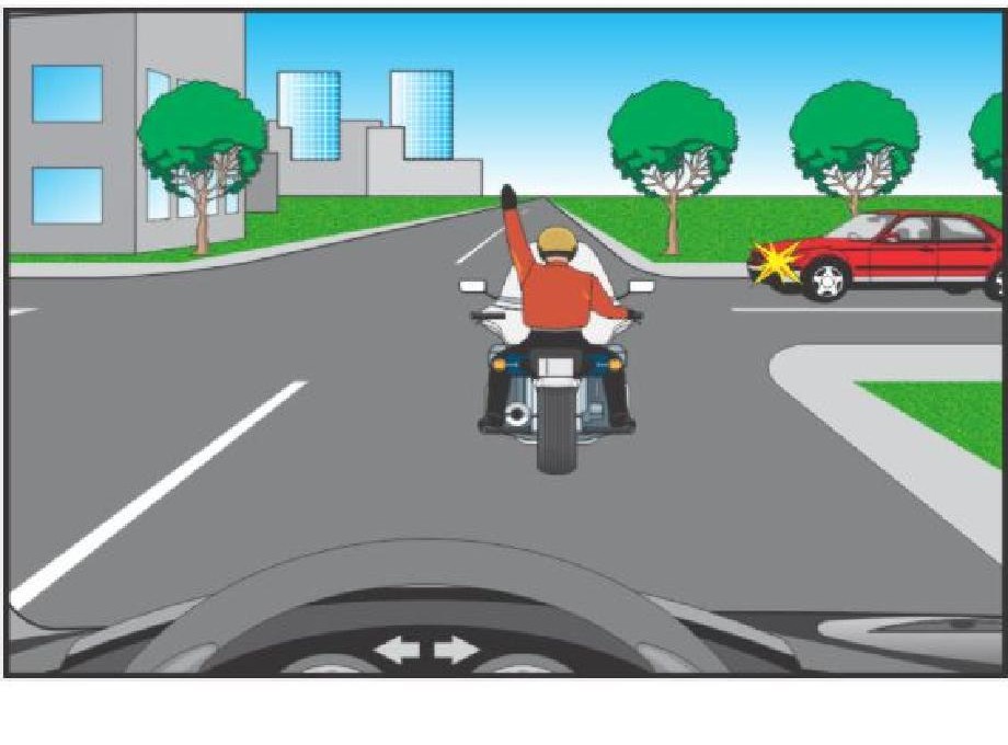 Braţul ridicat vertical înseamnă că conducătorul motocicletei are intenţia să:
