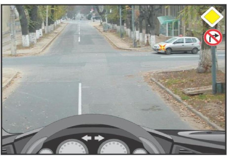 Aveţi intenţia de a opri pe partea dreaptă a părții carosabile, imediat după ce veţi traversa intersecţia în direcția înainte. În această situaţie, sunteţi obligat să semnalizaţi oprirea: