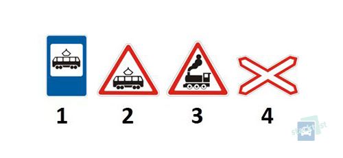 Care dintre semnele de circulație prezentate este instalat înainte de intersecția dintre un drum și șinele de tramvai la o intersecție cu vizibilitate limitată?