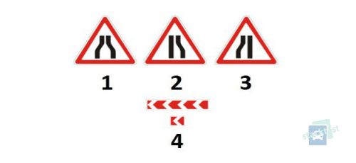 Kura no attēlotajam zīmēm brīdina par ceļa sašaurināšanos labajā pusē?