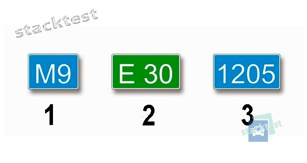 Kurie iš šių ženklų naudojami keliui (maršrutui) priskirtam numeriui nurodyti?