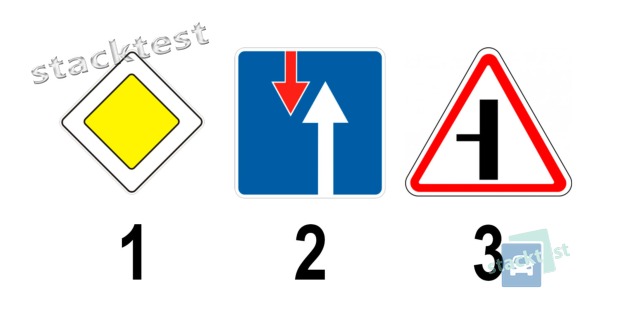 Kurie iš šių ženklų suteikia pirmumo teisę nekontroliuojamose sankryžose?